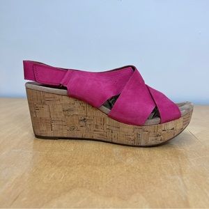 Clarks Pink Suede Cork Wedge Sandals Size 11